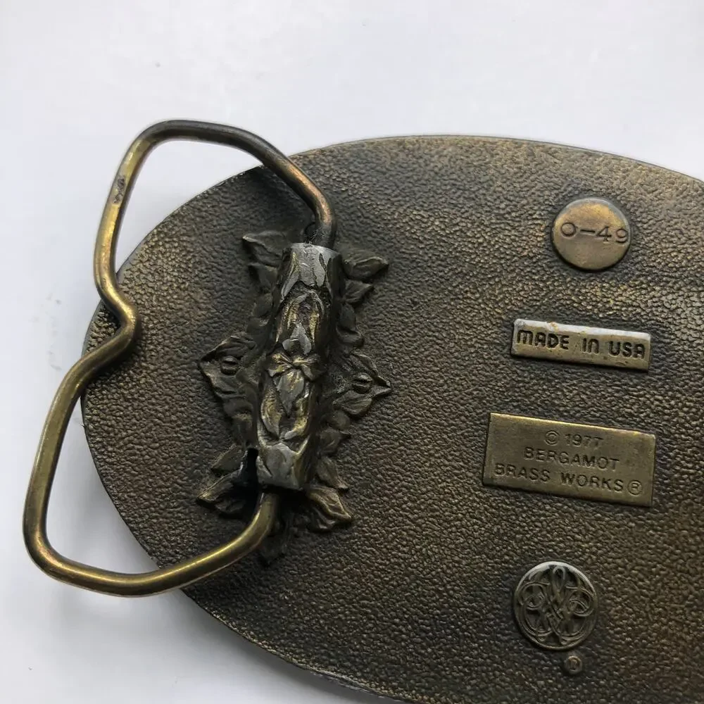 1977 Bergamot Brass Works Vintage Tractor Combine Harvest Oval Belt Buckle USA